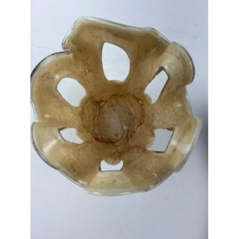 Vintage Jozefina Krosno Style Hand Blown Amber Veined Freeform Art Glass Vase